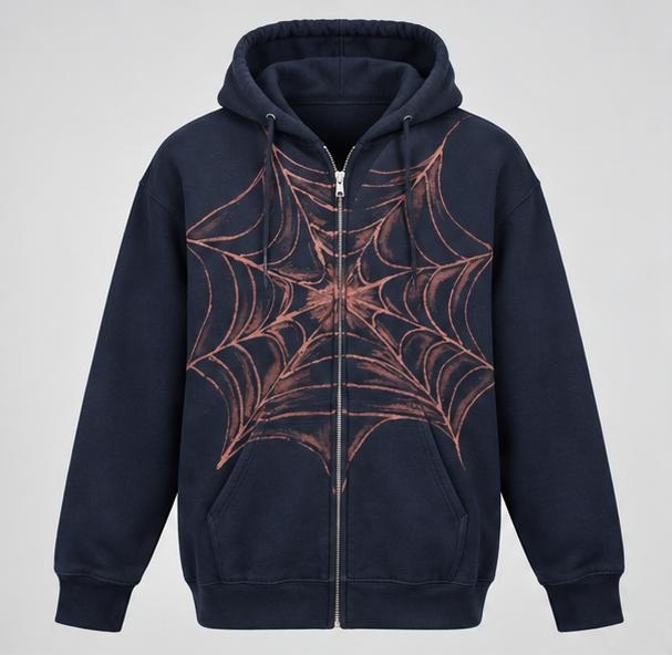 Midnight navy Zip hoodie with hand-painted bleach artwork
