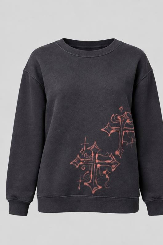 Washed charcoal Crewneck sweatshirt with hand-painted bleach artwork